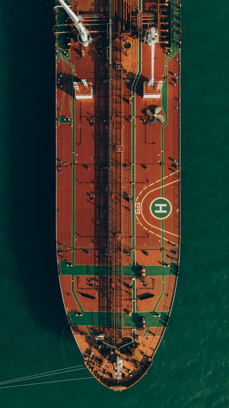 Aerial view of a tanker's deck and helideck